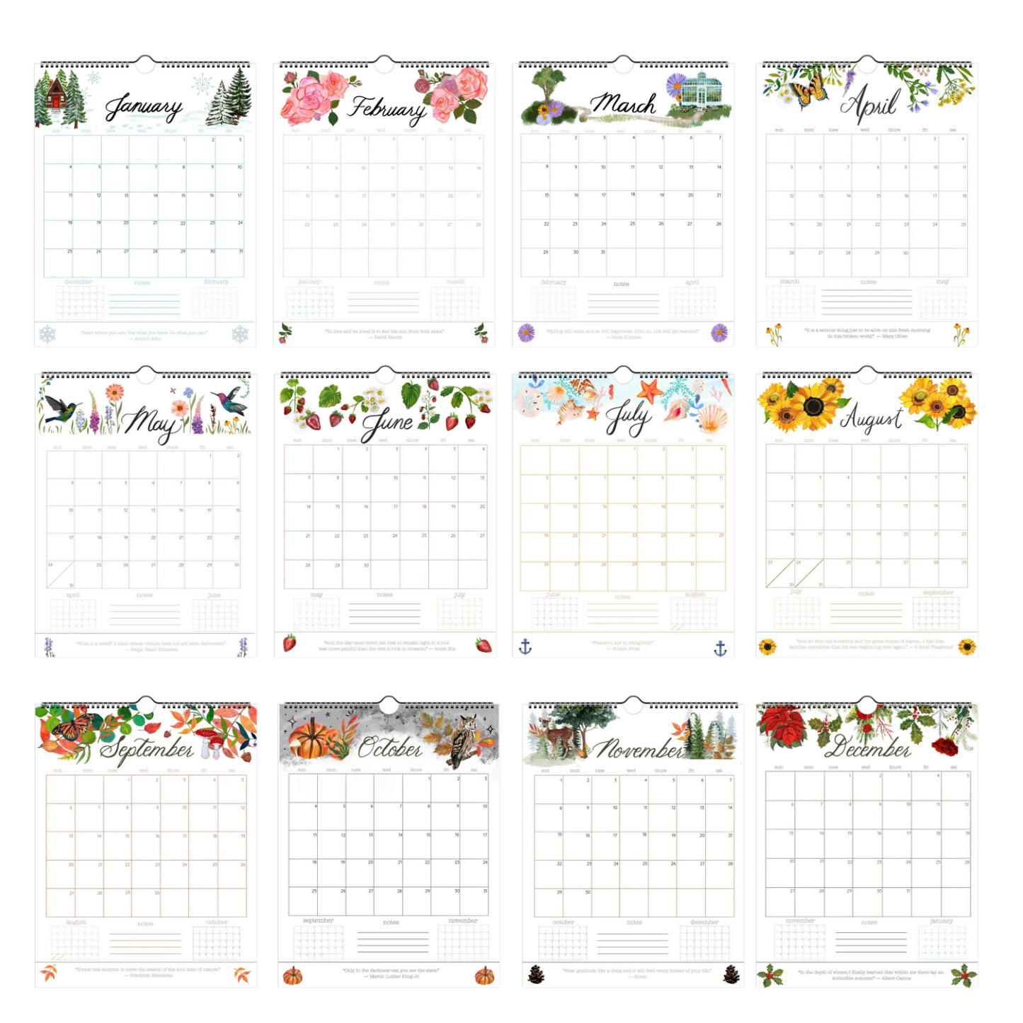 Seasons in Bloom Gift Set – 2026 Calendar + Nature-Inspired Stationery Bundle
