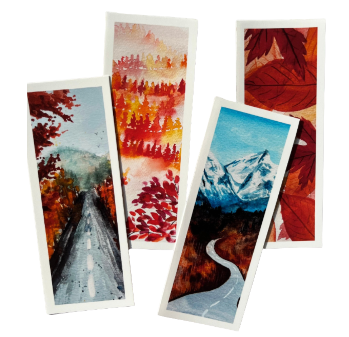 Autumn / Fall Leaves Landscape Watercolor Bookmarks 4-Pack