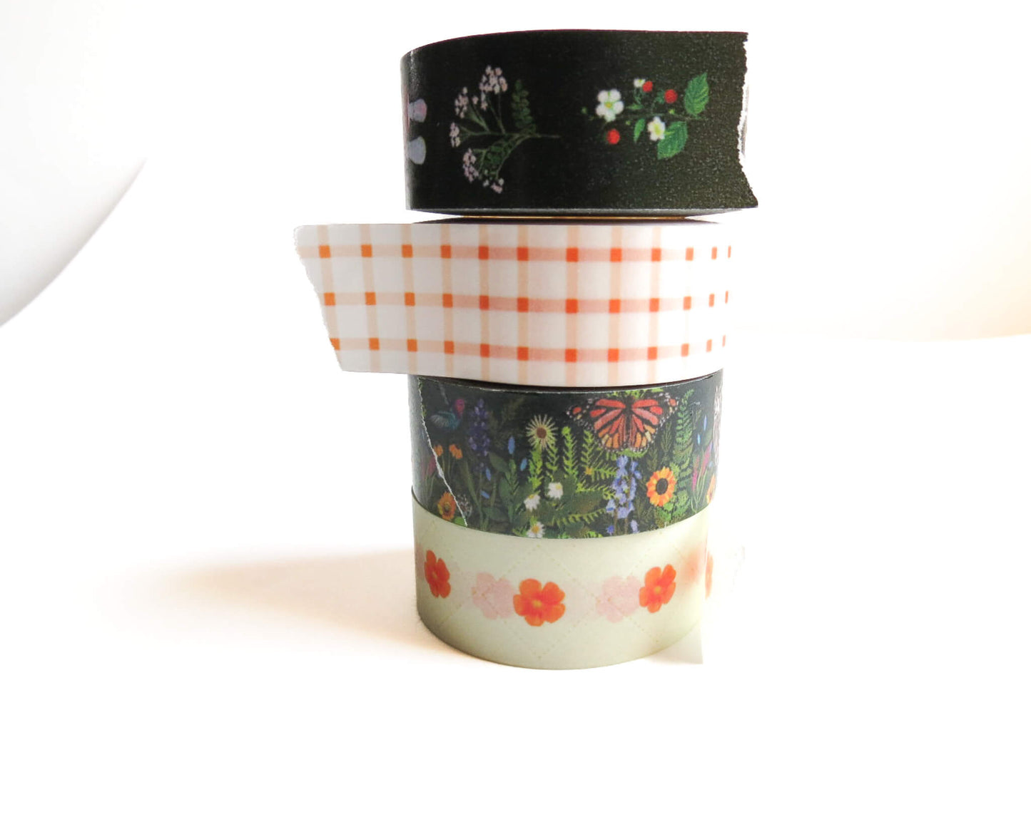 Washi Tape Set – Nature-Inspired 4-Pack | Forest, Mushroom, Floral & Plaid Designs | 20mm x 20m Each