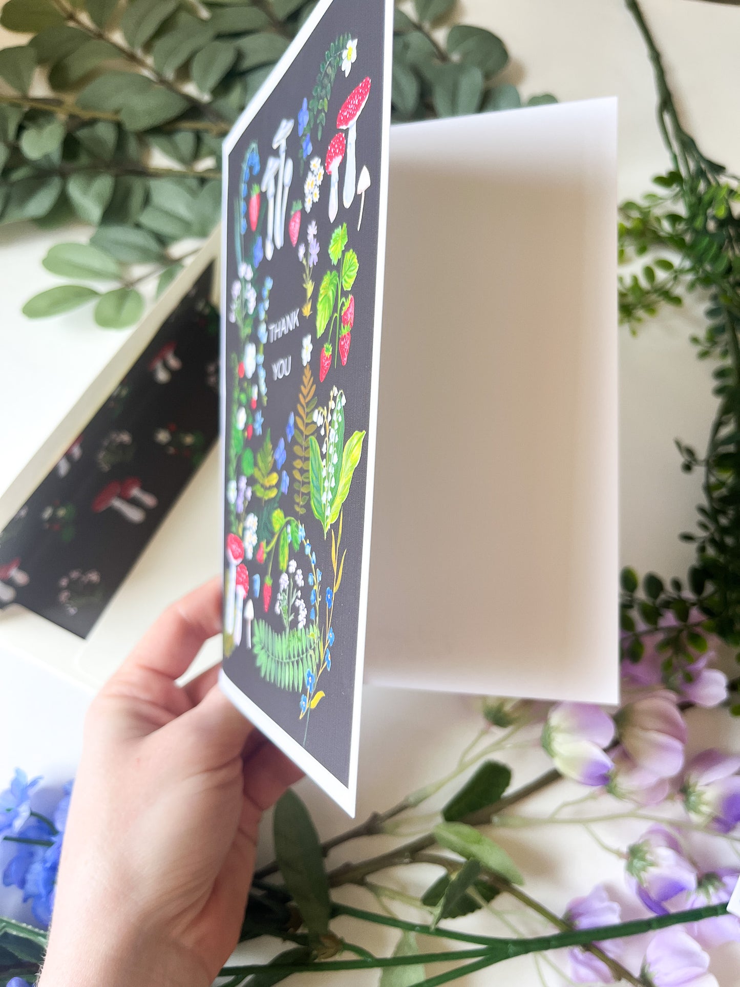 Thank You Greeting Card – Botanical Mushroom Illustration with Matching Envelope Liner | 5x7 Nature-Themed Card