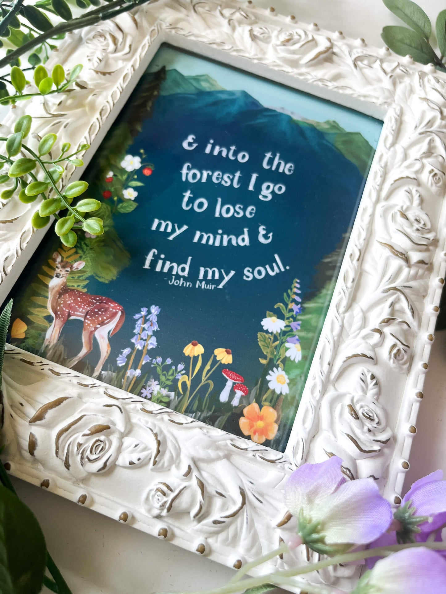 Mountain Forest Art Print – “Into the Forest” Quote by John Muir | 5×7, 8×10, 11×14 | Satin Finish Photo Paper