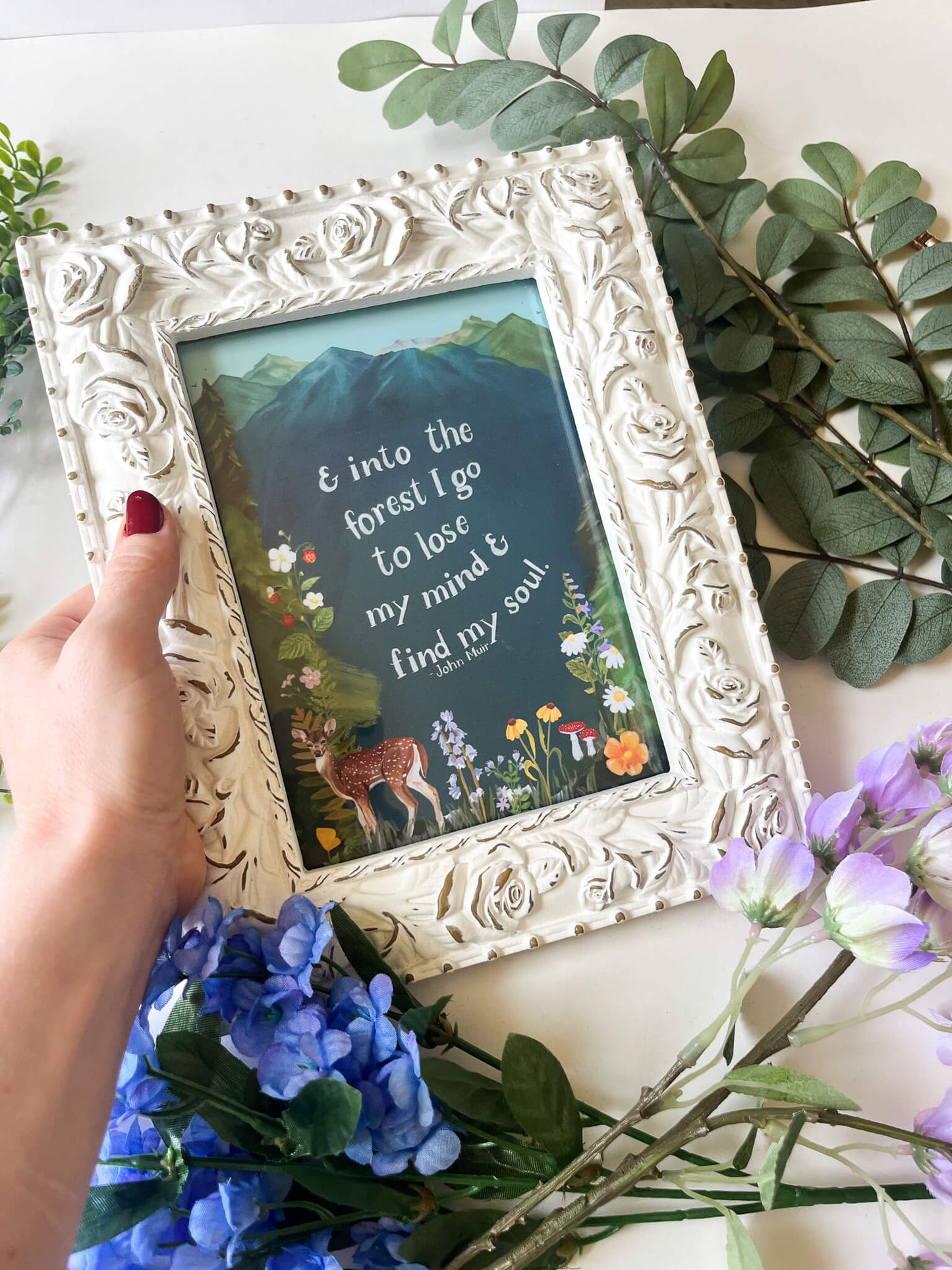 Mountain Forest Art Print – “Into the Forest” Quote by John Muir | 5×7, 8×10, 11×14 | Satin Finish Photo Paper