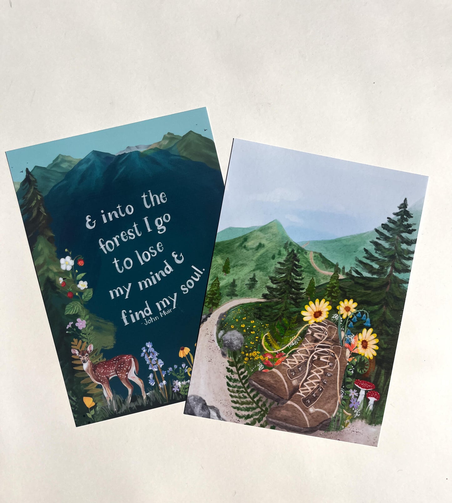 Forest Adventure Art Print Set – 2-Pack Matching Nature Prints with Hiking Boots & Mountain Quote | 5×7, 8×10, or 11×14