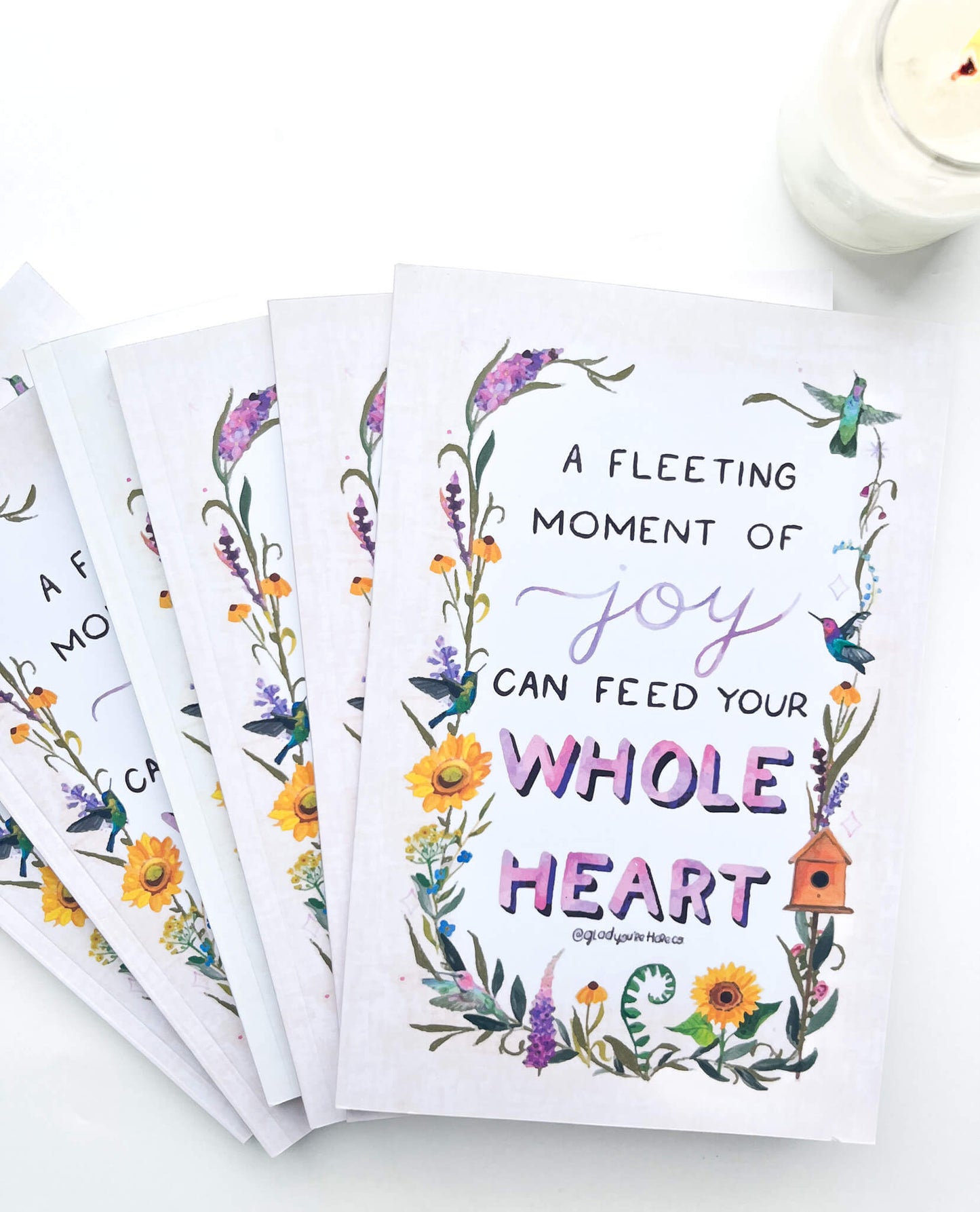 Hummingbird Joy Quote Notebook – Wildflowers & Hummingbirds on Butter Yellow – Lined Pages with Illustrated Corners