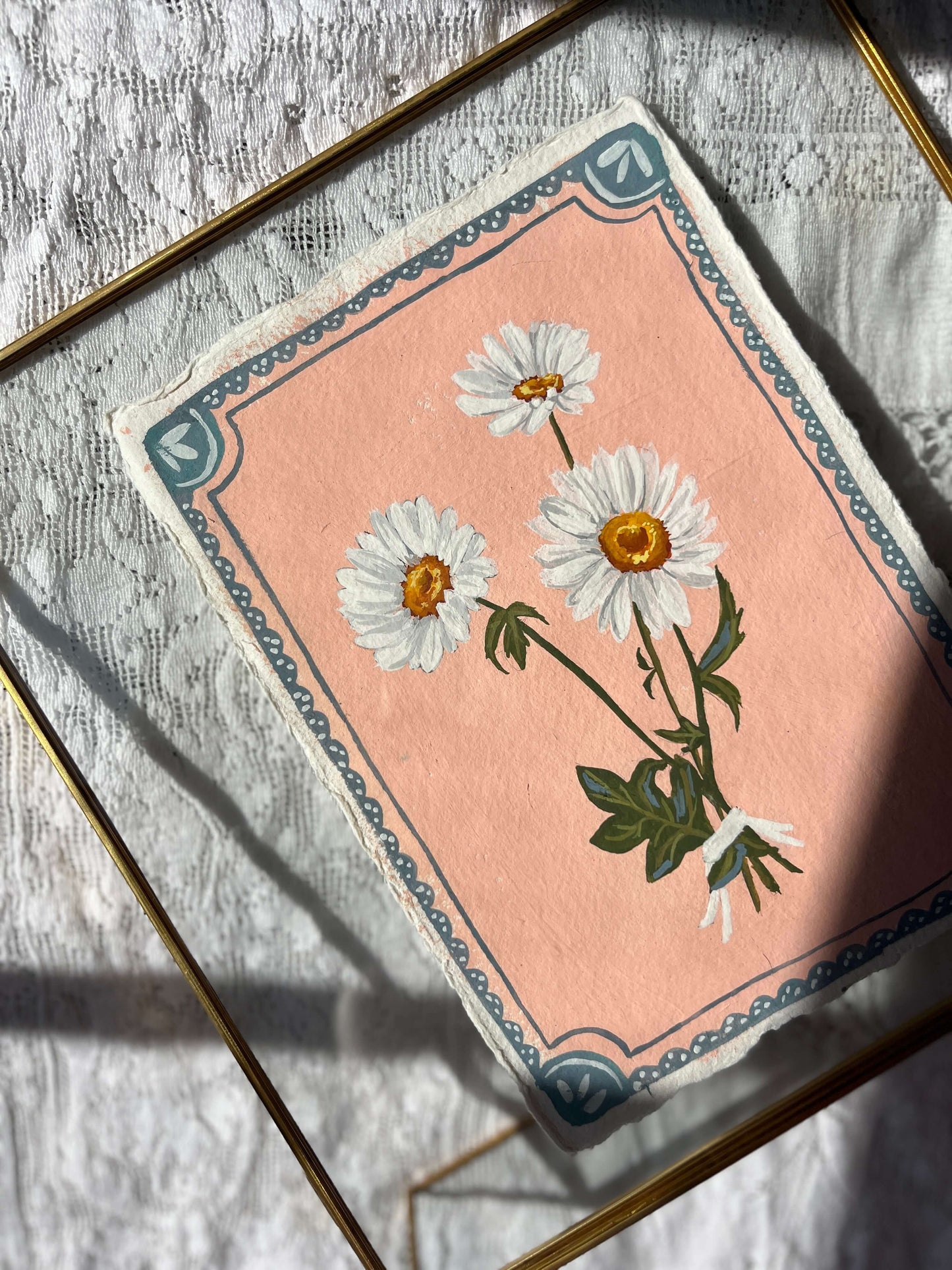 Original April Birth Flower Painting – Daisy Art on Handmade Paper – Vintage Botanical Wall Art for Cheer & Optimism