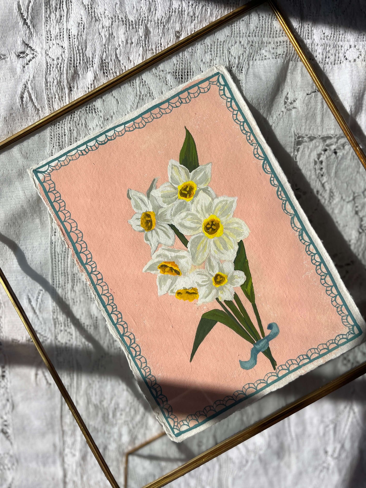 Original December Birth Month Flower Art– Narcissus Flower Painting on Handmade Paper – Vintage Botanical Artwork of Prosperity & Hope