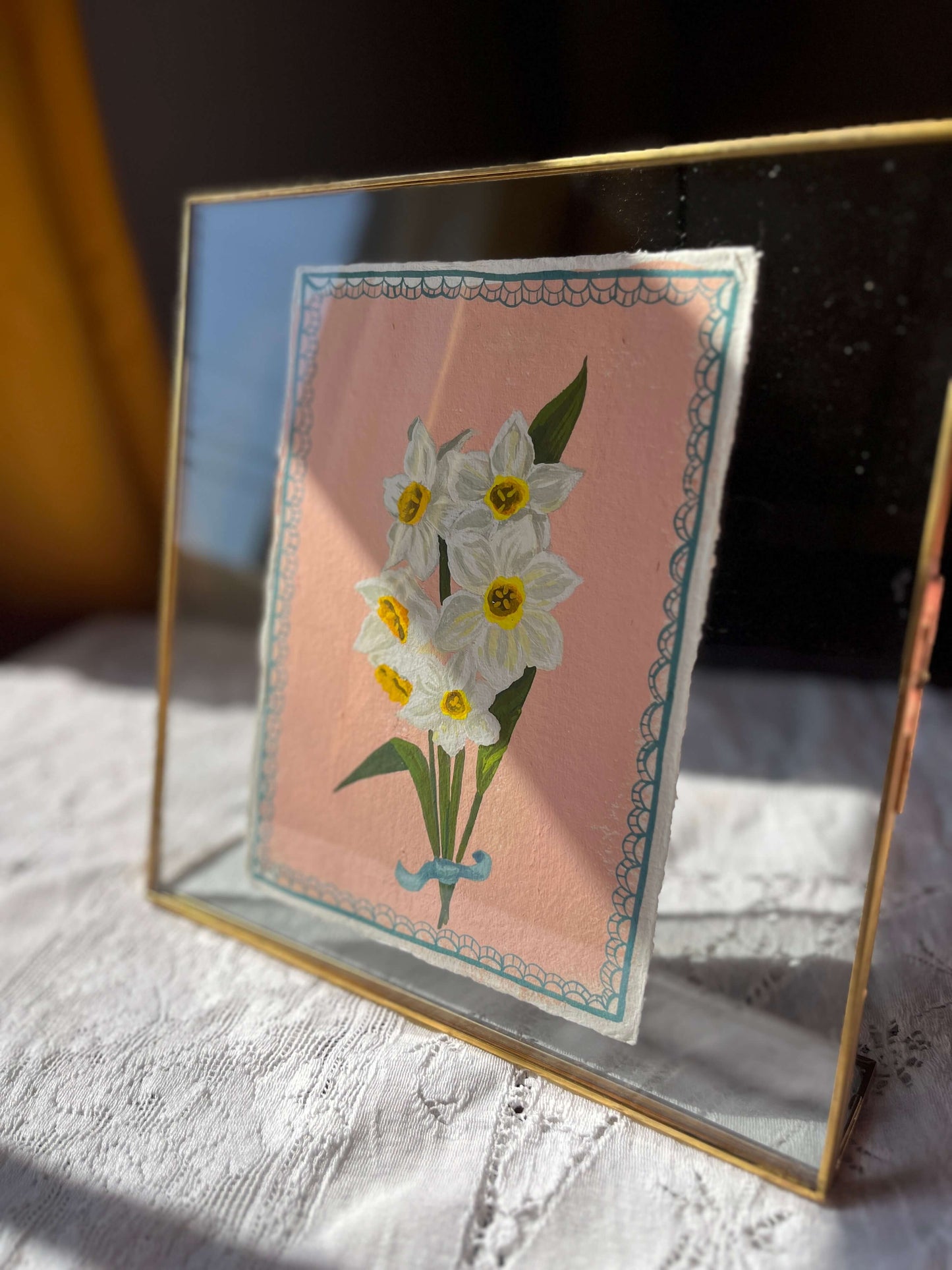 Original December Birth Month Flower Art– Narcissus Flower Painting on Handmade Paper – Vintage Botanical Artwork of Prosperity & Hope