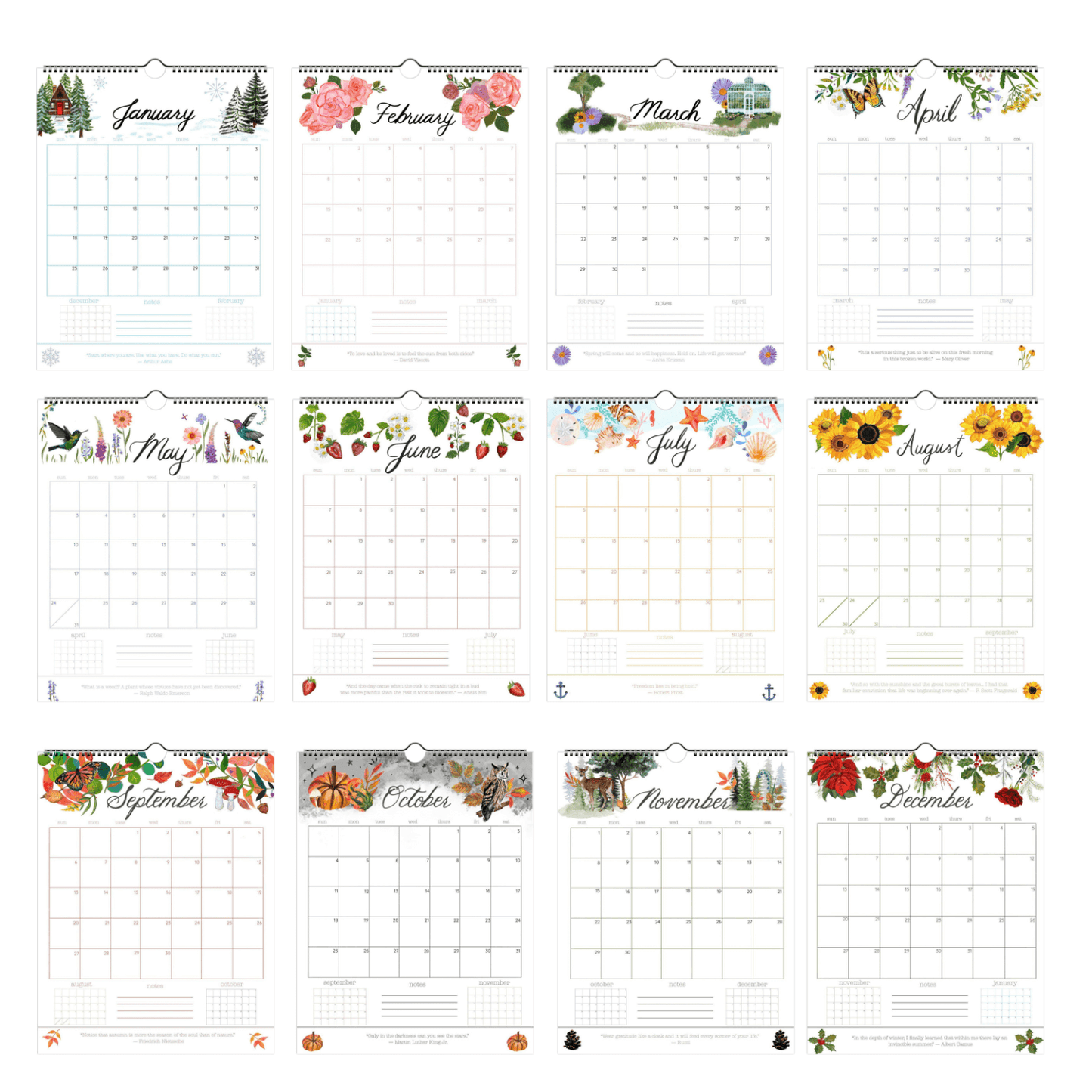 2026 Nature-Inspired Wall Calendar – Botanical & Floral Artwork | 12-Month Hanging Calendar with Hand-Painted Illustrations (Pre-Order Ships Sept. 15)