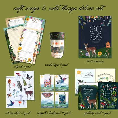 Soft Wings & Wild Things Deluxe Set – Calendar, Notebook, Washi, Cards & More | Nature-Inspired Stationery Gift Box