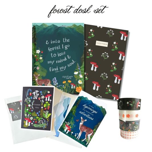 Forest Desk Set – Nature-Inspired Stationery + Washi Tape Bundle