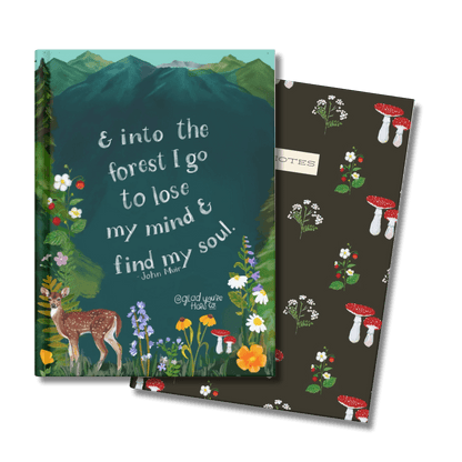 Nature-Inspired Notebook Set – Hand-Painted Mushroom & Wilderness Quote Designs – 2-Pack Lined Journals with Illustrated Pages
