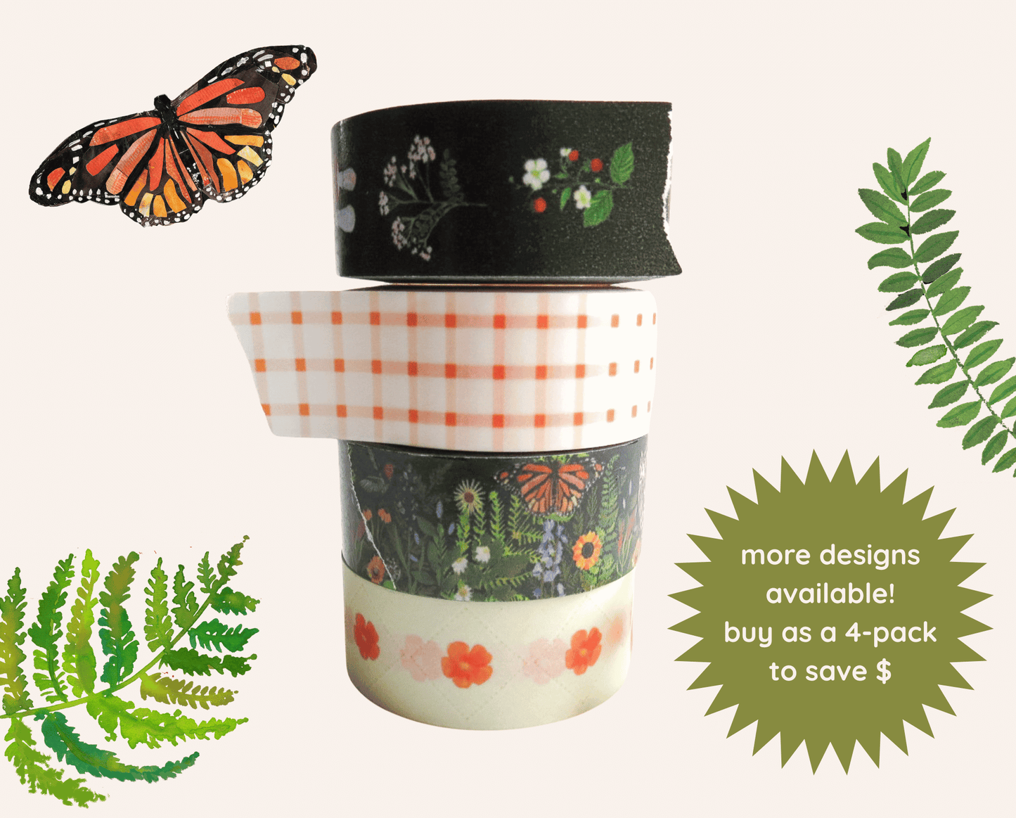 Orange Poppy Washi Tape – Minimal Floral Grid Pattern | 20mm x 20m each Decorative Stationery Tape