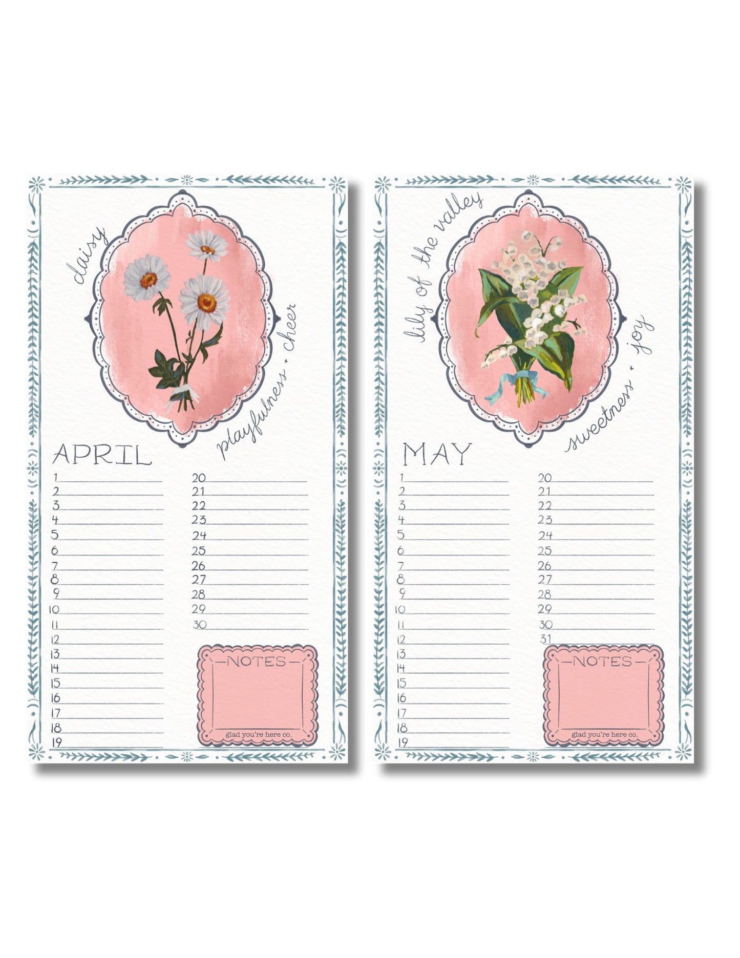 Birth Month Flower Perpetual Calendar | Vintage Floral Wall Hanging Calendar | Birthday Calendar | Notes & Special Dates Organizer