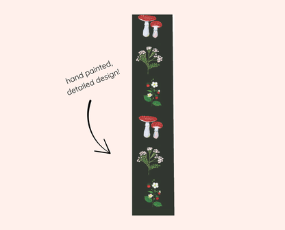 Mushroom & Wild Strawberries Washi Tape – Forest Fungi & Botanical Pattern | 20mm x 20m each Decorative Tape