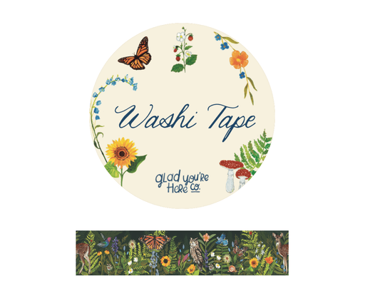 Woodland Creatures Washi Tape – Floral Forest Theme with Deer, Birds, Butterflies & Botanicals | 20mm x 20m each