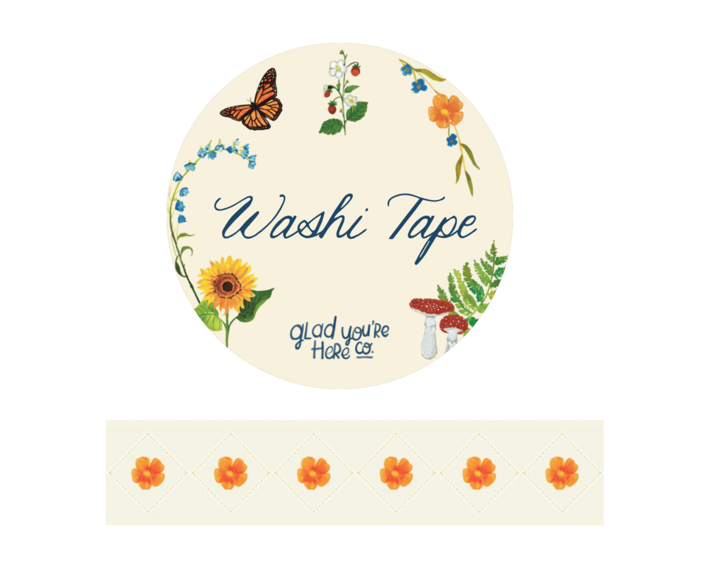 Orange Poppy Washi Tape – Minimal Floral Grid Pattern | 20mm x 20m each Decorative Stationery Tape