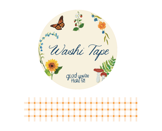 Orange Gingham Washi Tape – Minimal Grid Pattern | 20mm x 20m eachDecorative Planner & Craft Tape