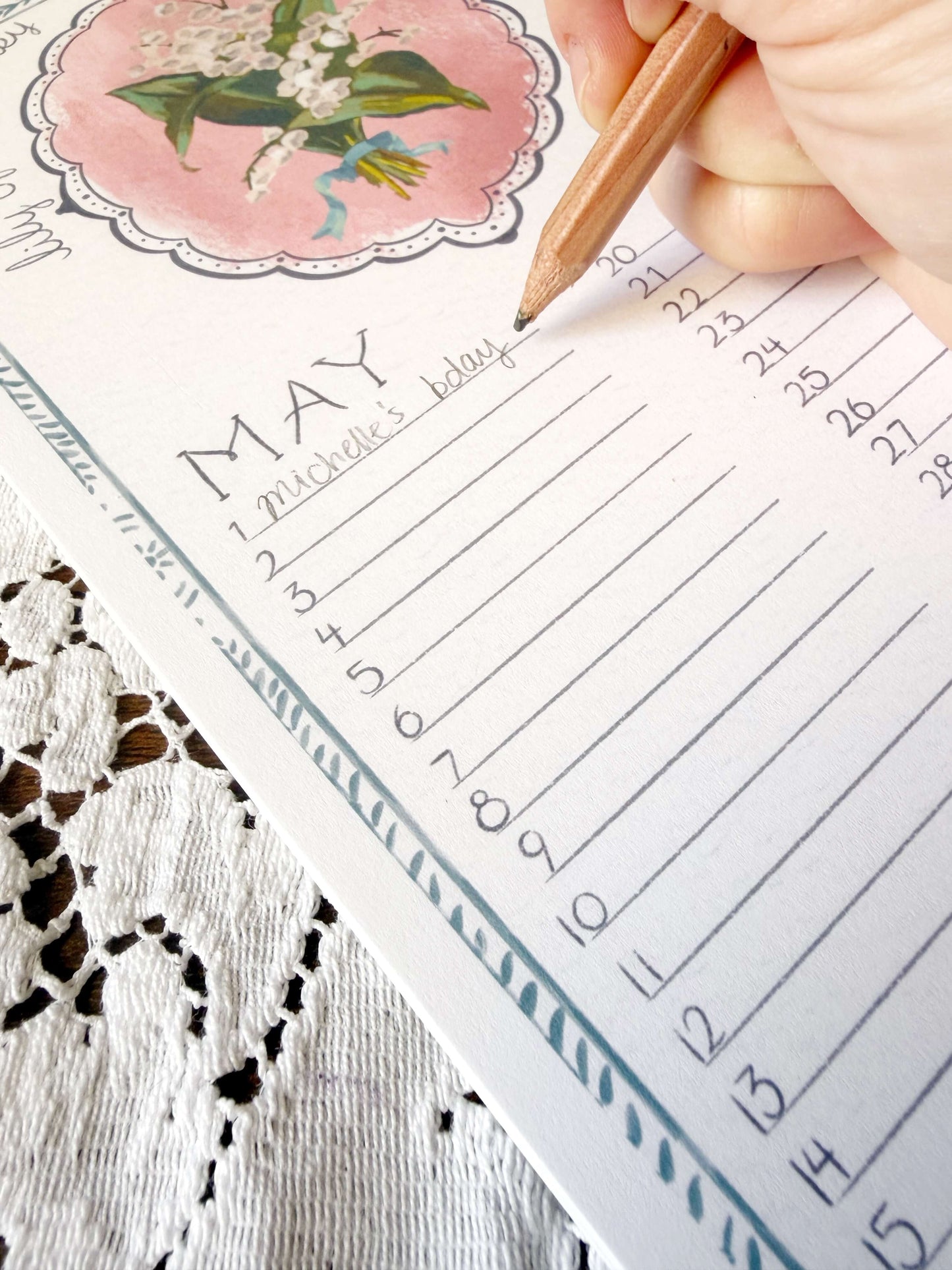 Birth Month Flower Perpetual Calendar | Vintage Floral Wall Hanging Calendar | Birthday Calendar | Notes & Special Dates Organizer