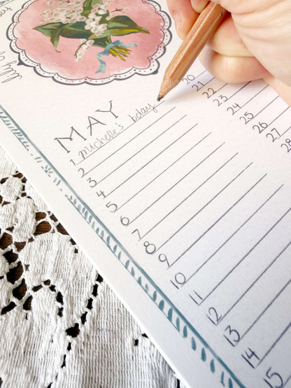 Birth Month Flower Perpetual Calendar | Vintage Floral Wall Hanging Calendar | Birthday Calendar | Notes & Special Dates Organizer