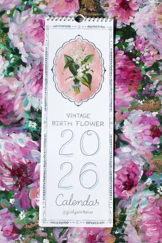 2026 Vintage Birth Flower Calendar | Hand‑Painted Botanical Wall / Desk Calendar | Cottagecore Floral Illustration Gift