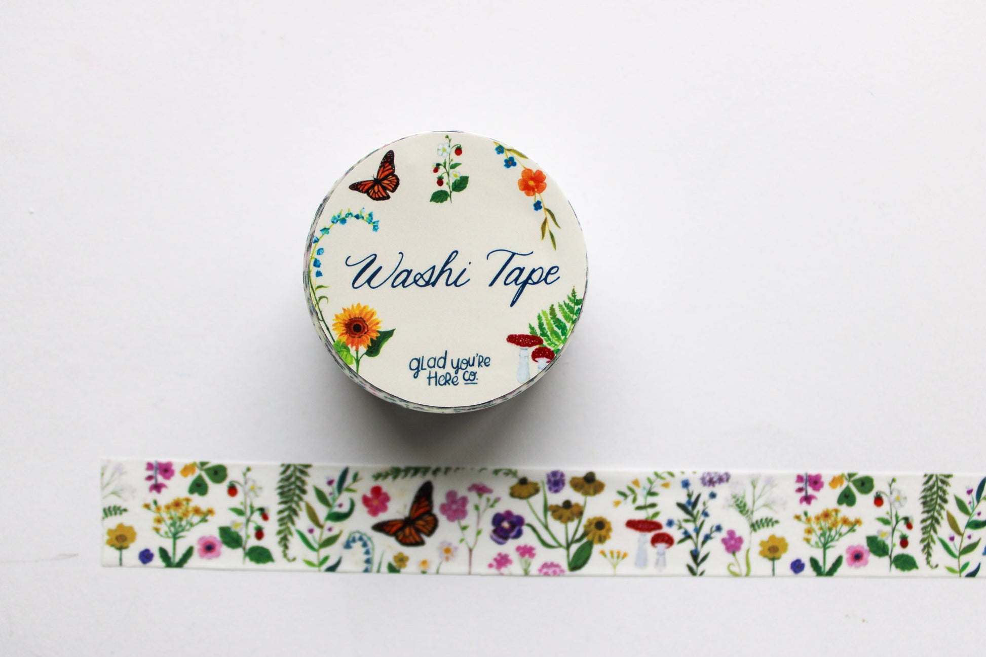 Washi tape with floral design and 'Washi Tape' label on a white background
