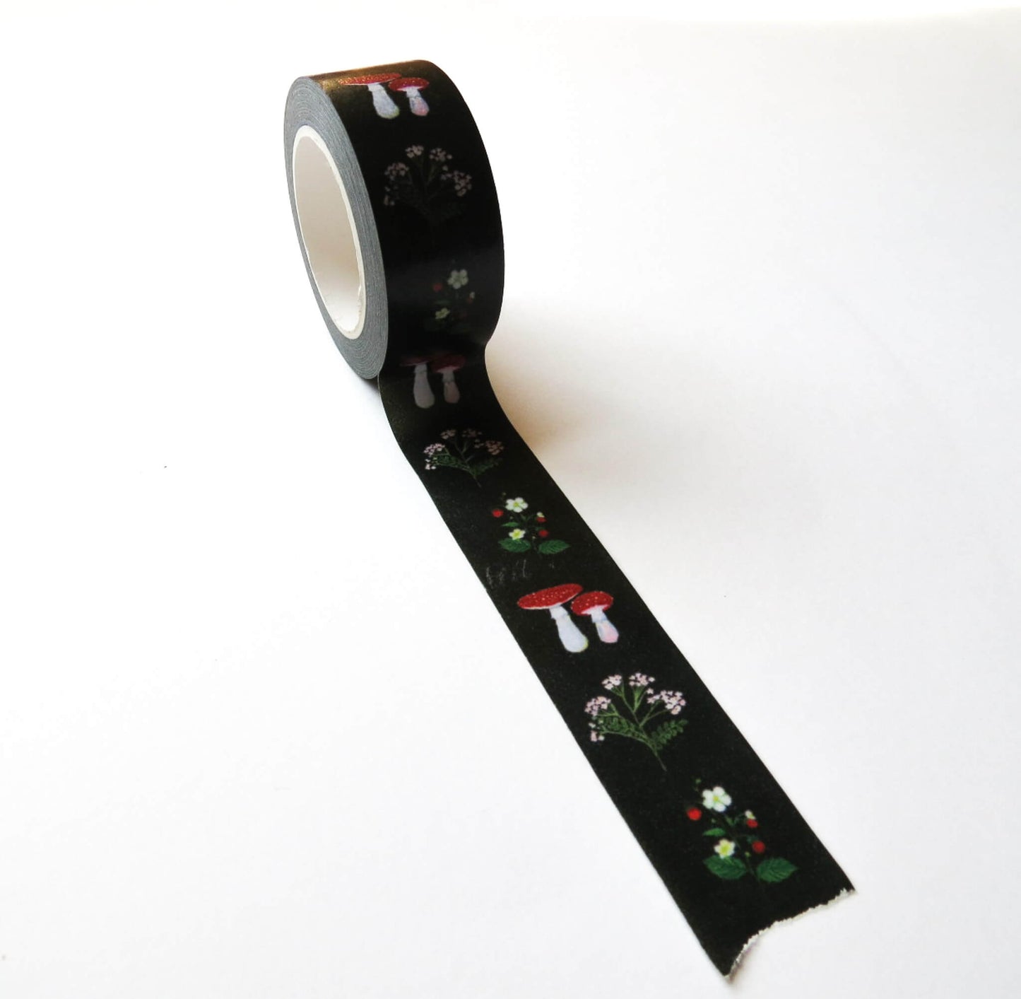 Mushroom & Wild Strawberries Washi Tape – Forest Fungi & Botanical Pattern | 20mm x 20m each Decorative Tape