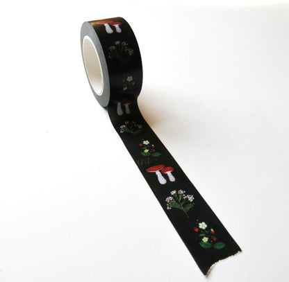 Mushroom & Wild Strawberries Washi Tape – Forest Fungi & Botanical Pattern | 20mm x 20m each Decorative Tape