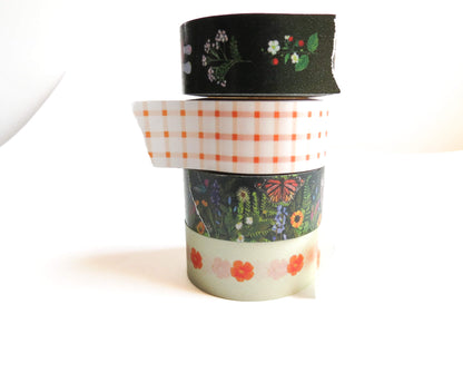 Washi Tape Set – Nature-Inspired 4-Pack | Forest, Mushroom, Floral & Plaid Designs | 20mm x 20m Each