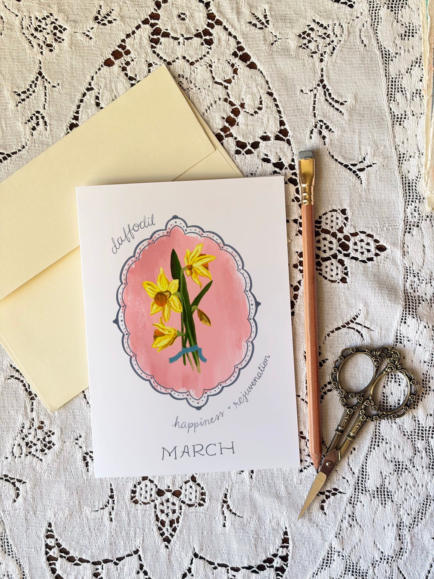 March Birth Month Flower Greeting Card- Daffodil Flower Birthday Card – Vintage Botanical Art for Spring, Joy & New Beginnings
