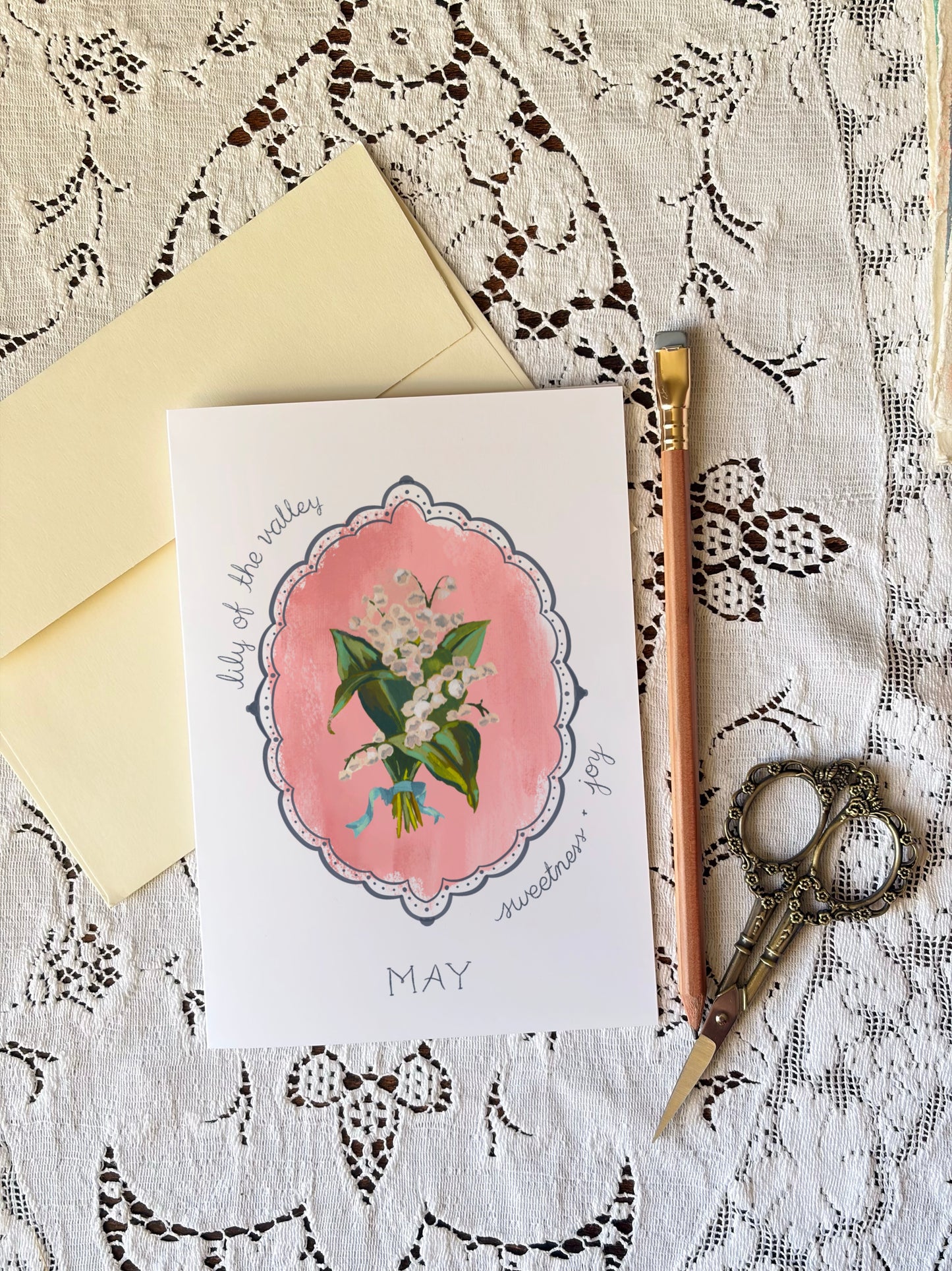 May Birth Flower Greeting Card – Lily of the Valley Birthday Card – Vintage Botanical Cheer & Optimism