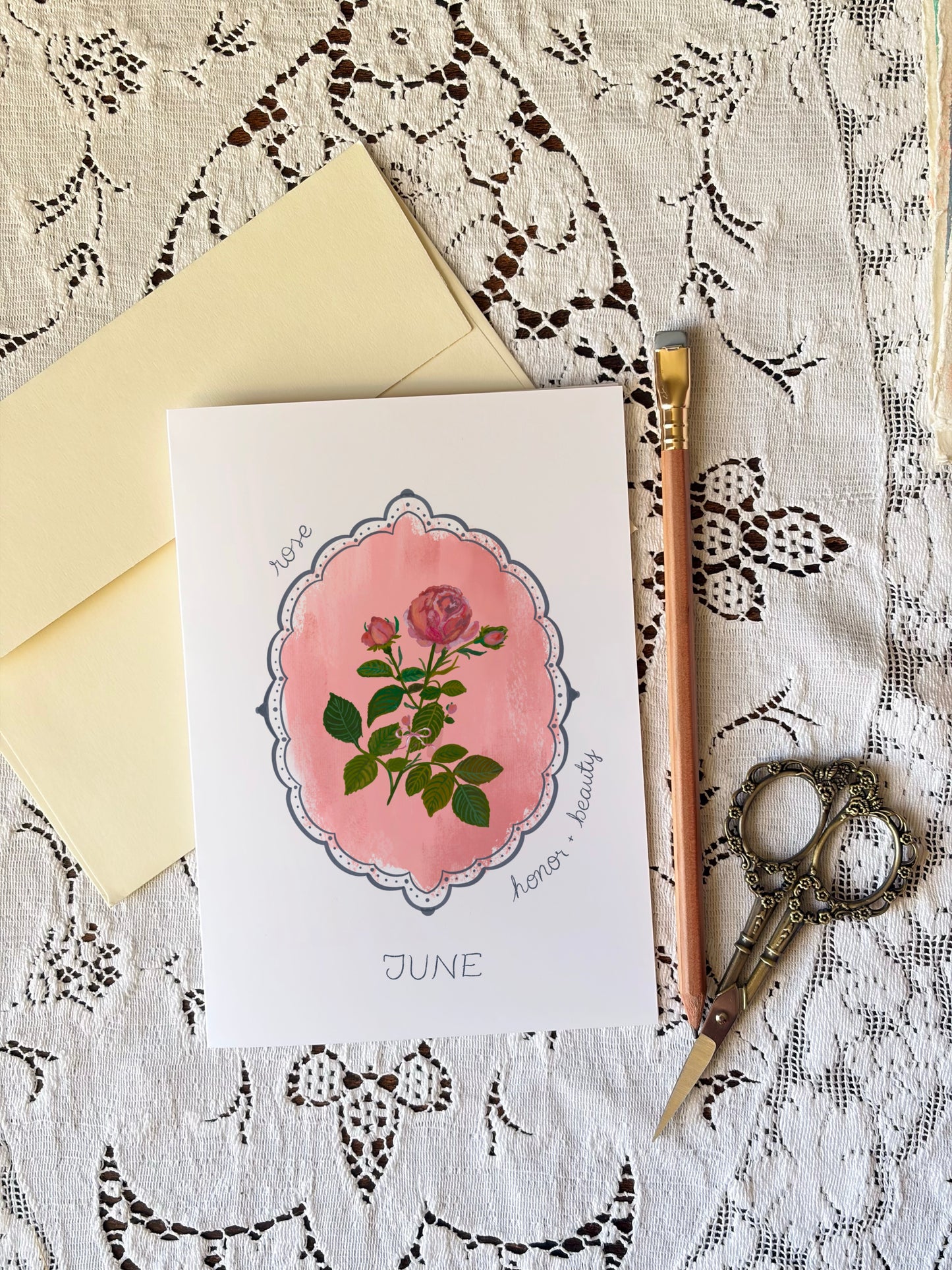 June Birth Flower Greeting Card – Vintage Botanical Floral Birthday Card – Hand-Painted Wall Art of Beauty & Passion