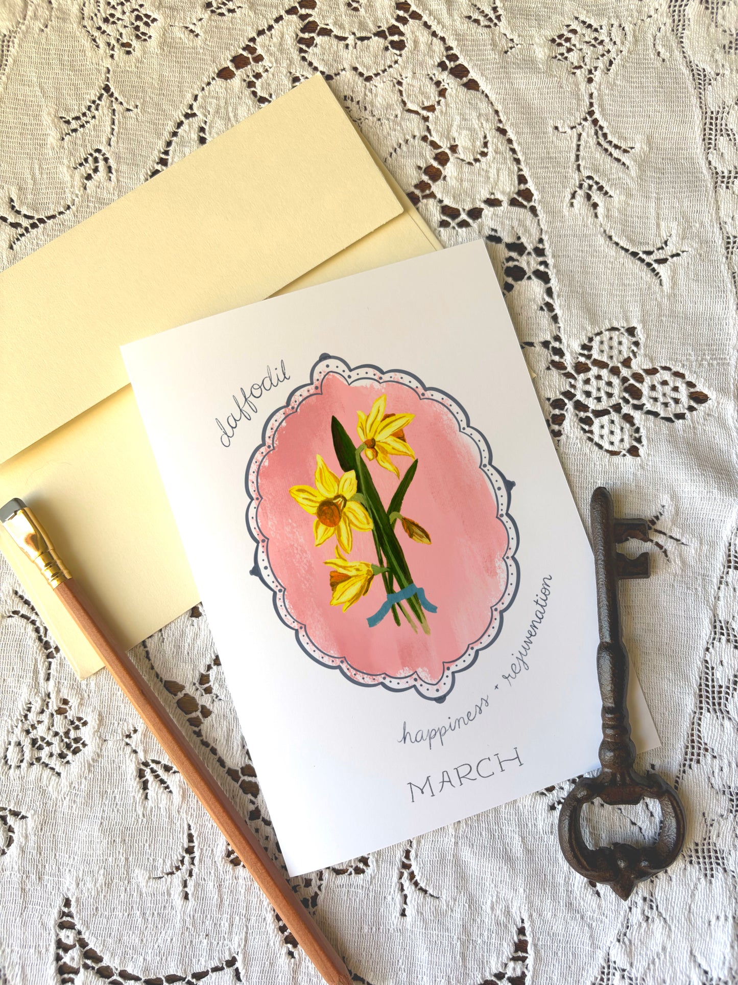 March Birth Month Flower Greeting Card- Daffodil Flower Birthday Card – Vintage Botanical Art for Spring, Joy & New Beginnings
