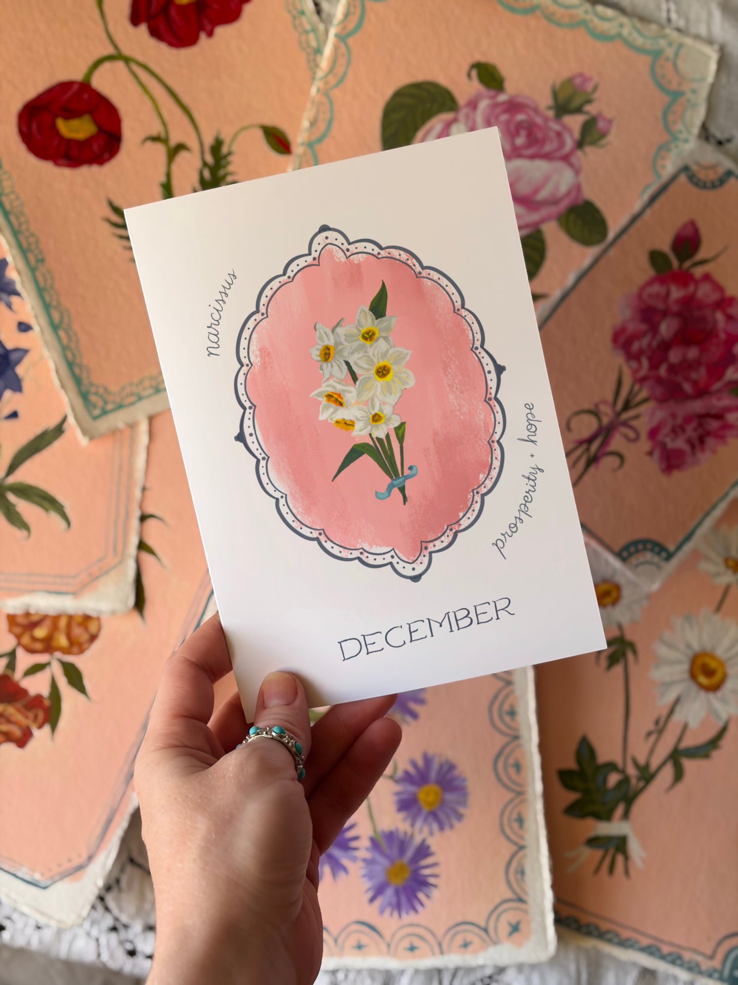 December Birth Month Flower Greeting Card– Narcissus Flower Card with Envelope – Vintage Botanical Artwork of Prosperity & Hope