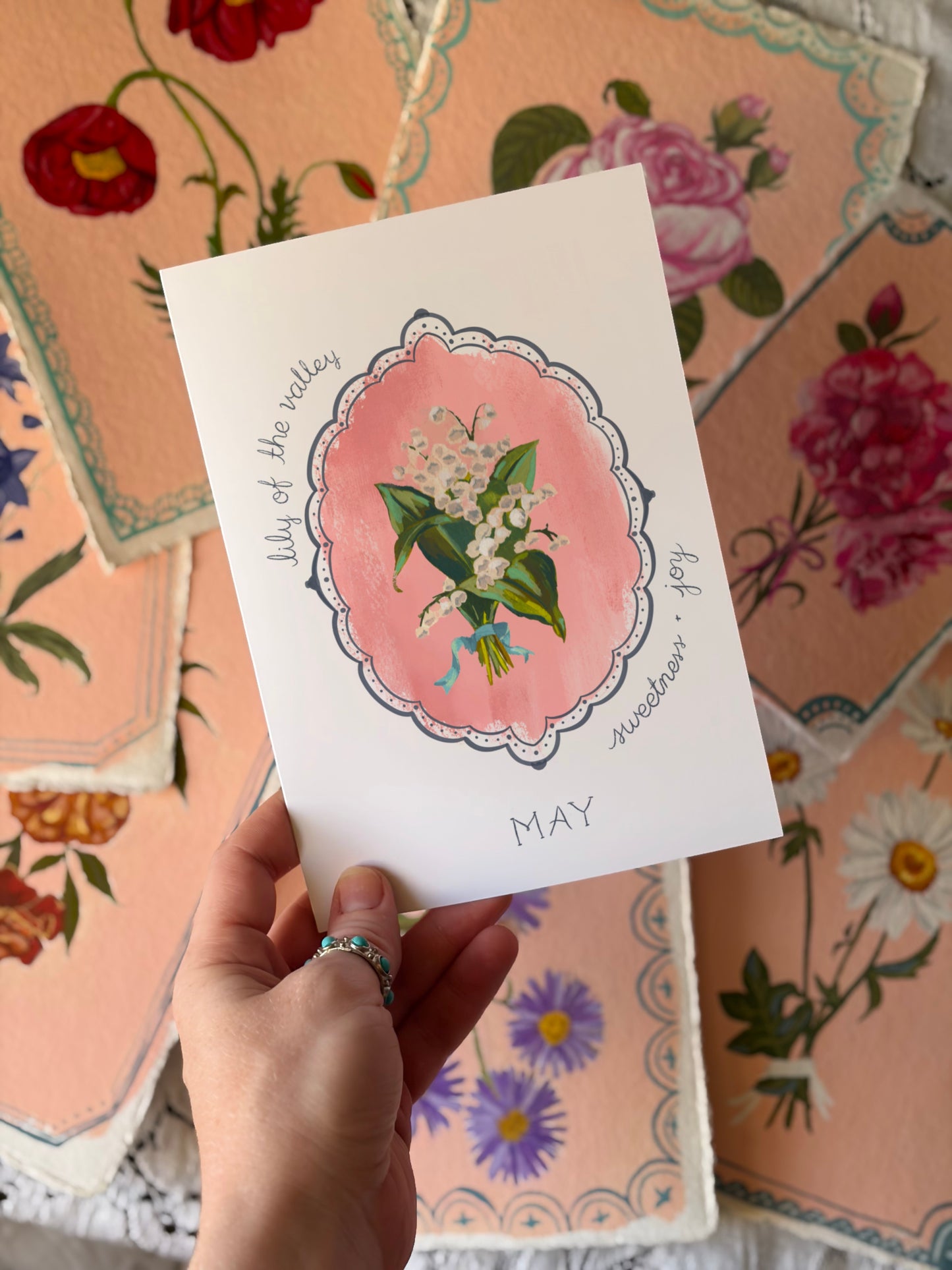 May Birth Flower Greeting Card – Lily of the Valley Birthday Card – Vintage Botanical Cheer & Optimism