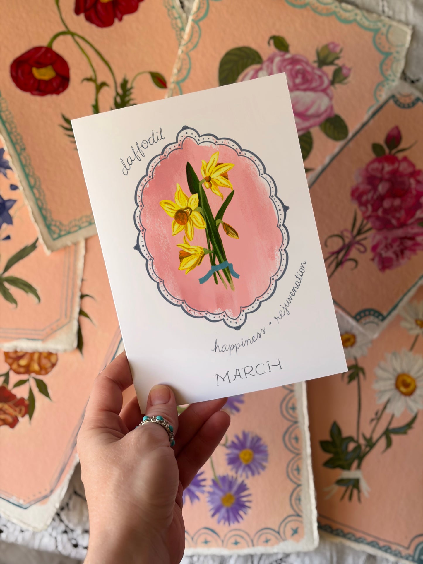 March Birth Month Flower Greeting Card- Daffodil Flower Birthday Card – Vintage Botanical Art for Spring, Joy & New Beginnings