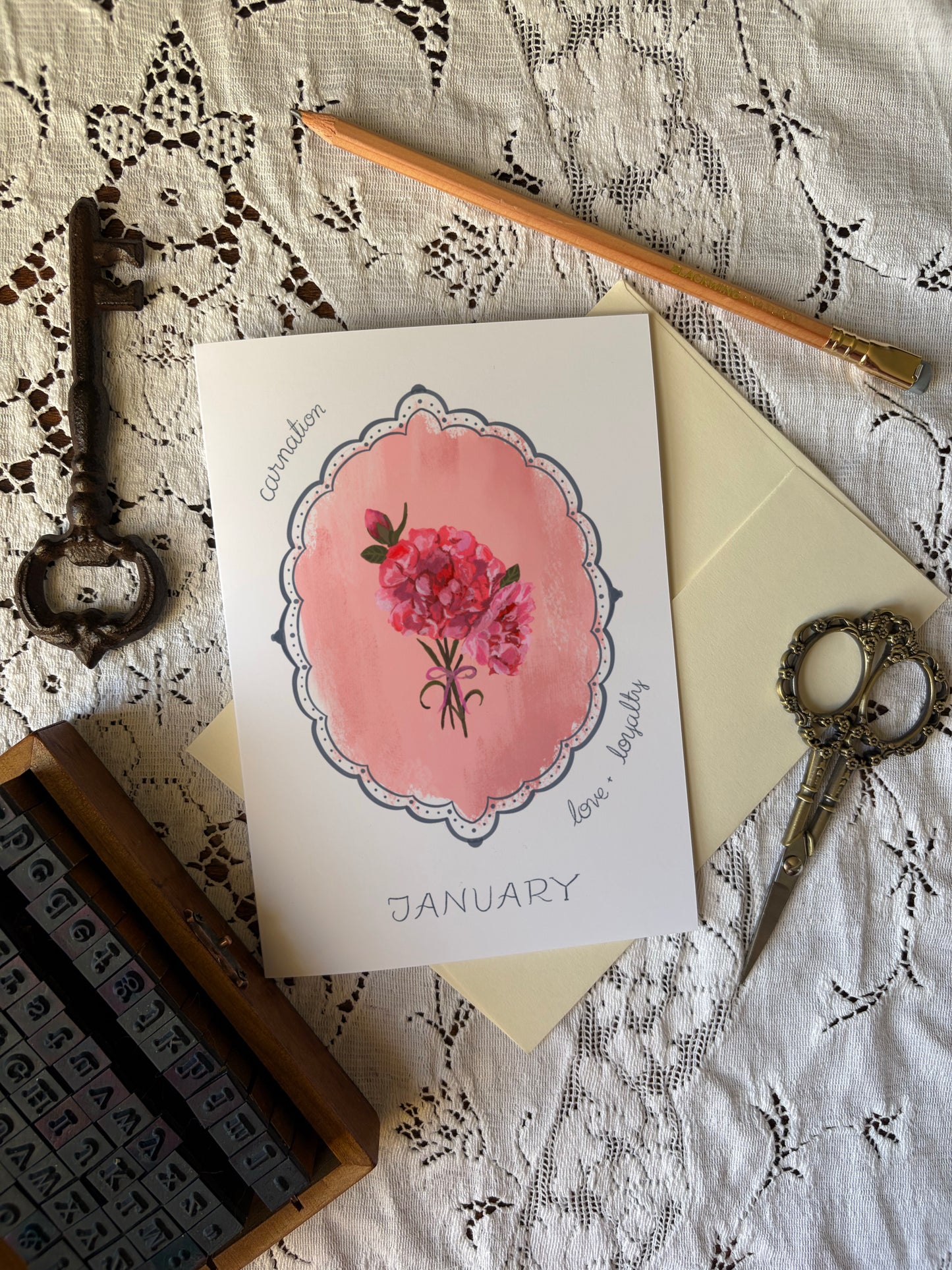 January Birth Month Flower Greeting Card - Carnation Flower Painting Birthday Card