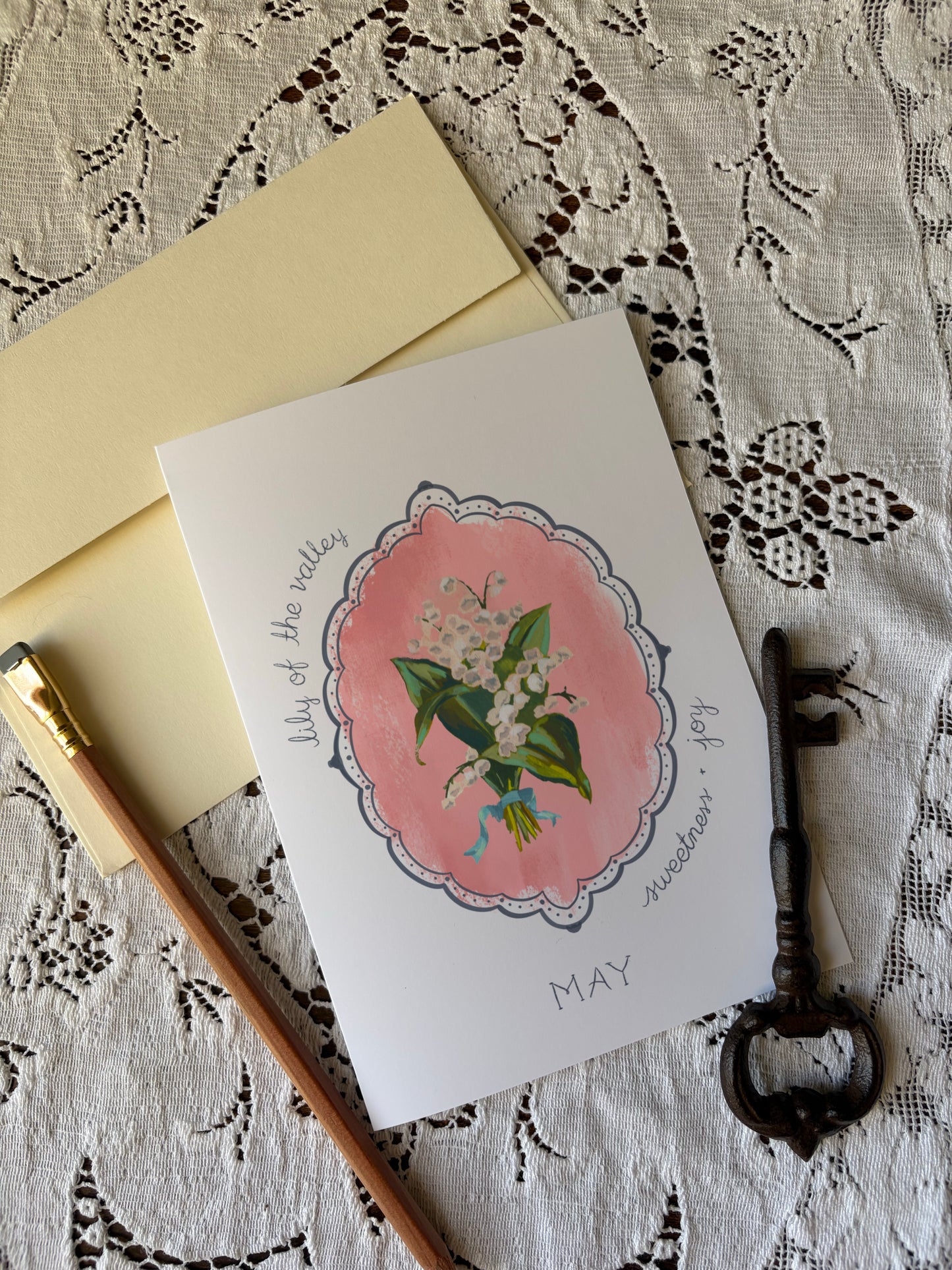 May Birth Flower Greeting Card – Lily of the Valley Birthday Card – Vintage Botanical Cheer & Optimism