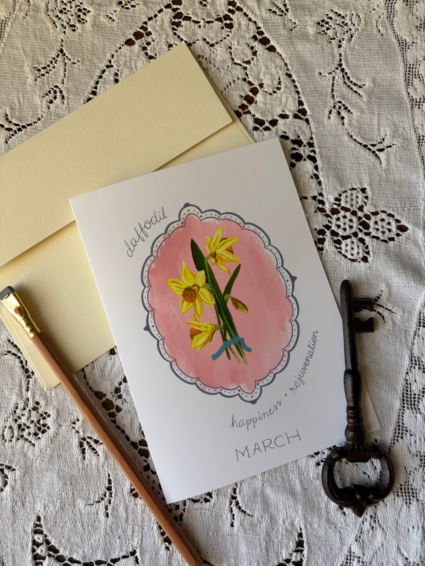 March Birth Month Flower Greeting Card- Daffodil Flower Birthday Card – Vintage Botanical Art for Spring, Joy & New Beginnings