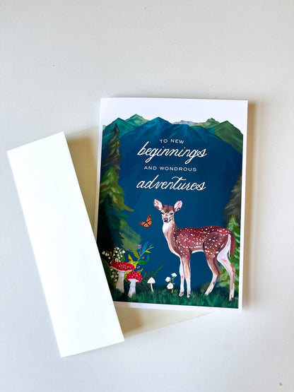 To New Beginnings Greeting Card – 5x7 Nature-Inspired Card with Deer & Watercolor Envelope Liner