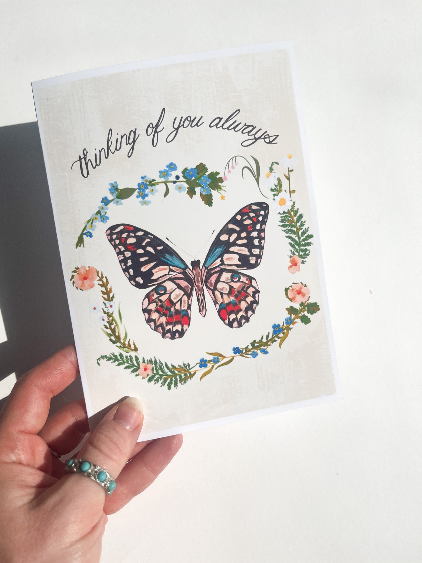 Thinking of You Always Greeting Card – 5x7 Butterfly & Floral Design with Matching Envelope Liner