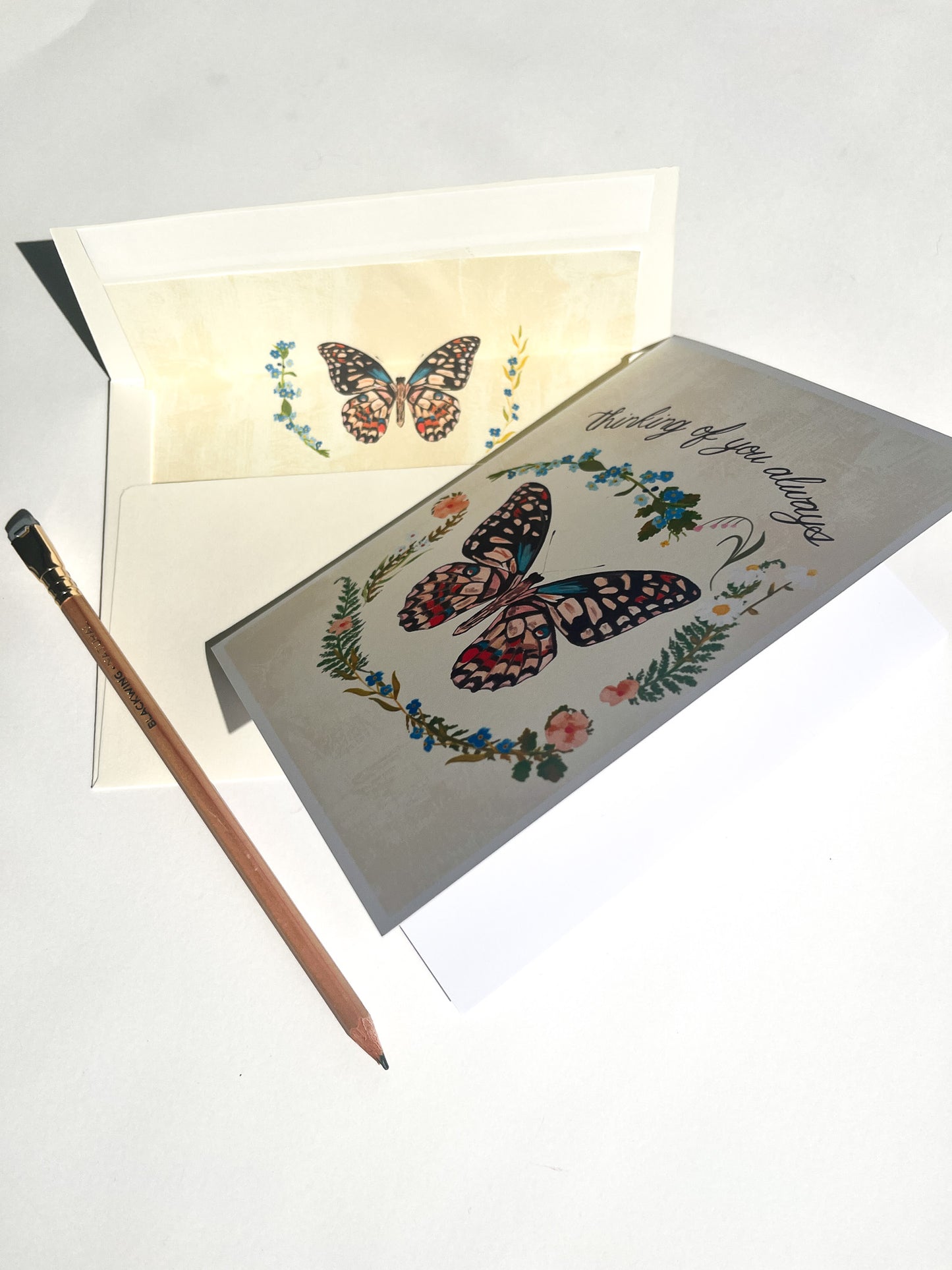 Thinking of You Always Greeting Card – 5x7 Butterfly & Floral Design with Matching Envelope Liner