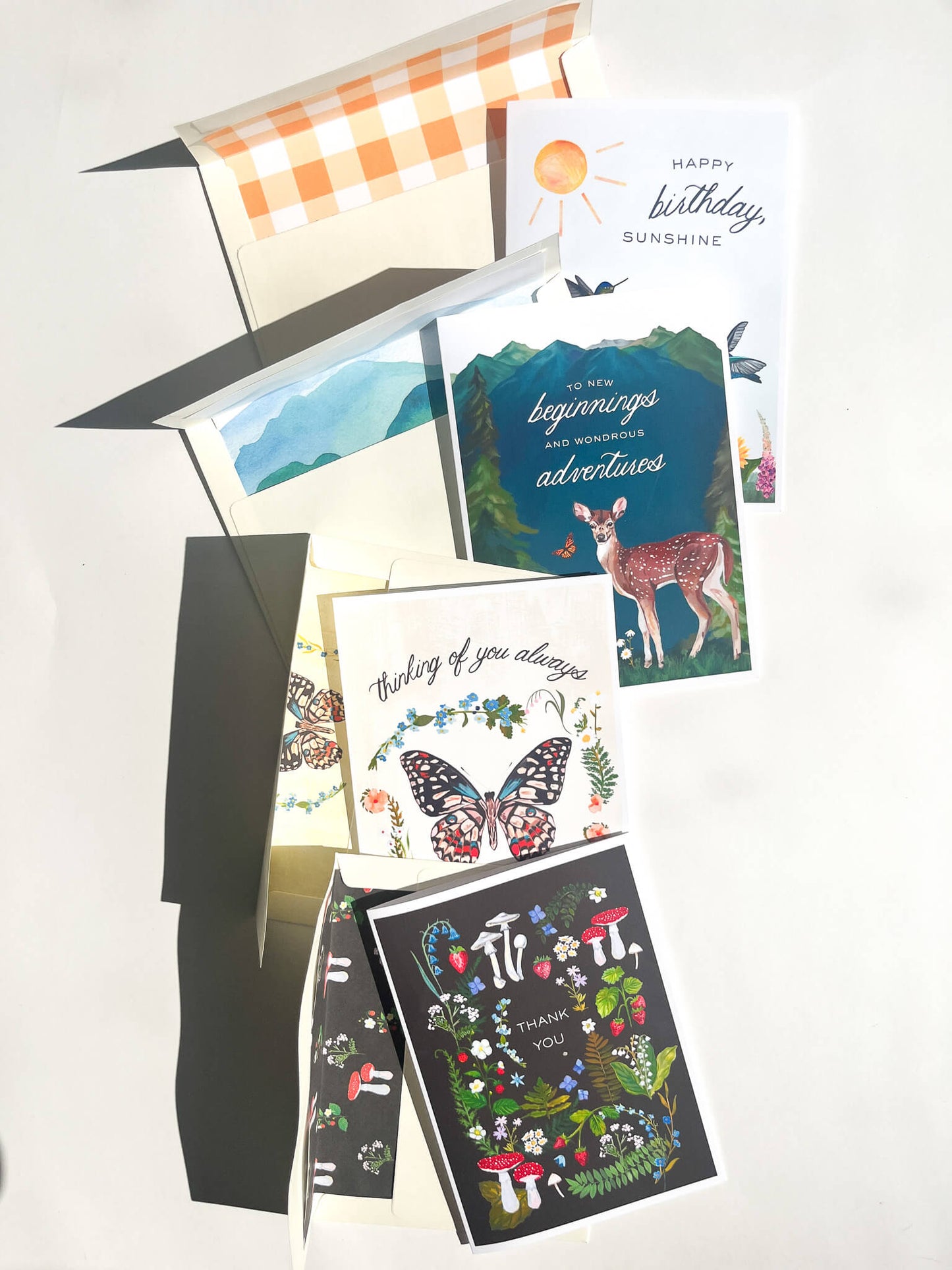 Nature-Themed Greeting Card Set – 4-Pack Illustrated Cards with Matching Envelopes | Birthday, Thank You, Encouragement & Everyday