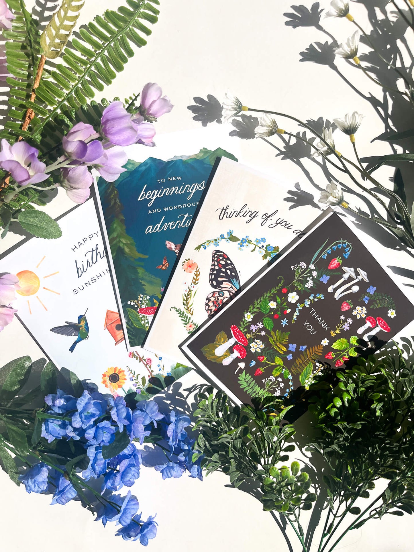 Nature-Themed Greeting Card Set – 4-Pack Illustrated Cards with Matching Envelopes | Birthday, Thank You, Encouragement & Everyday