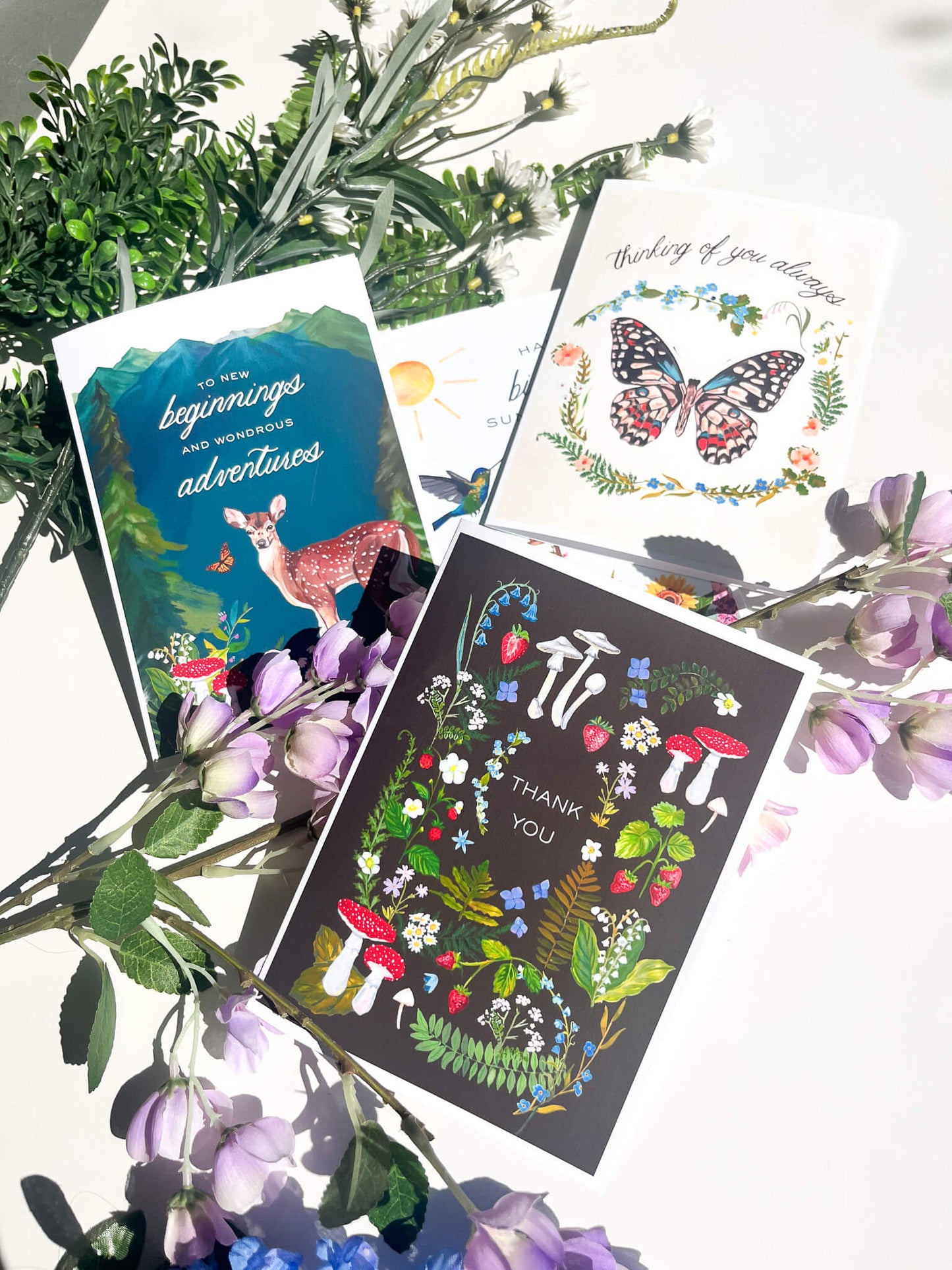 Nature-Themed Greeting Card Set – 4-Pack Illustrated Cards with Matching Envelopes | Birthday, Thank You, Encouragement & Everyday
