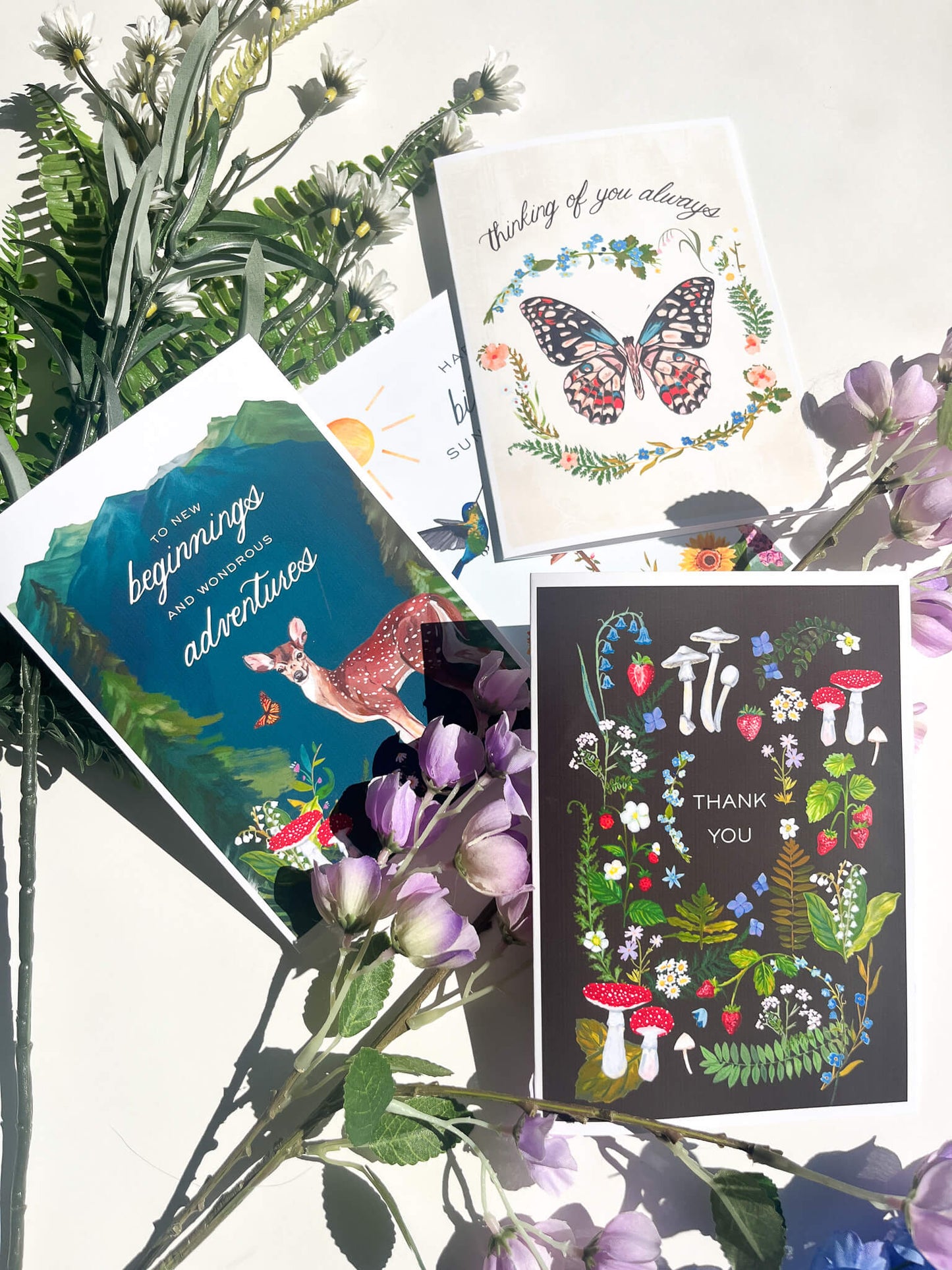 Nature-Themed Greeting Card Set – 4-Pack Illustrated Cards with Matching Envelopes | Birthday, Thank You, Encouragement & Everyday
