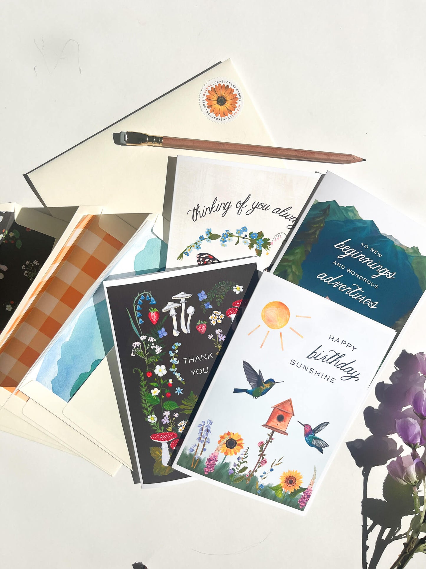 Nature-Themed Greeting Card Set – 4-Pack Illustrated Cards with Matching Envelopes | Birthday, Thank You, Encouragement & Everyday