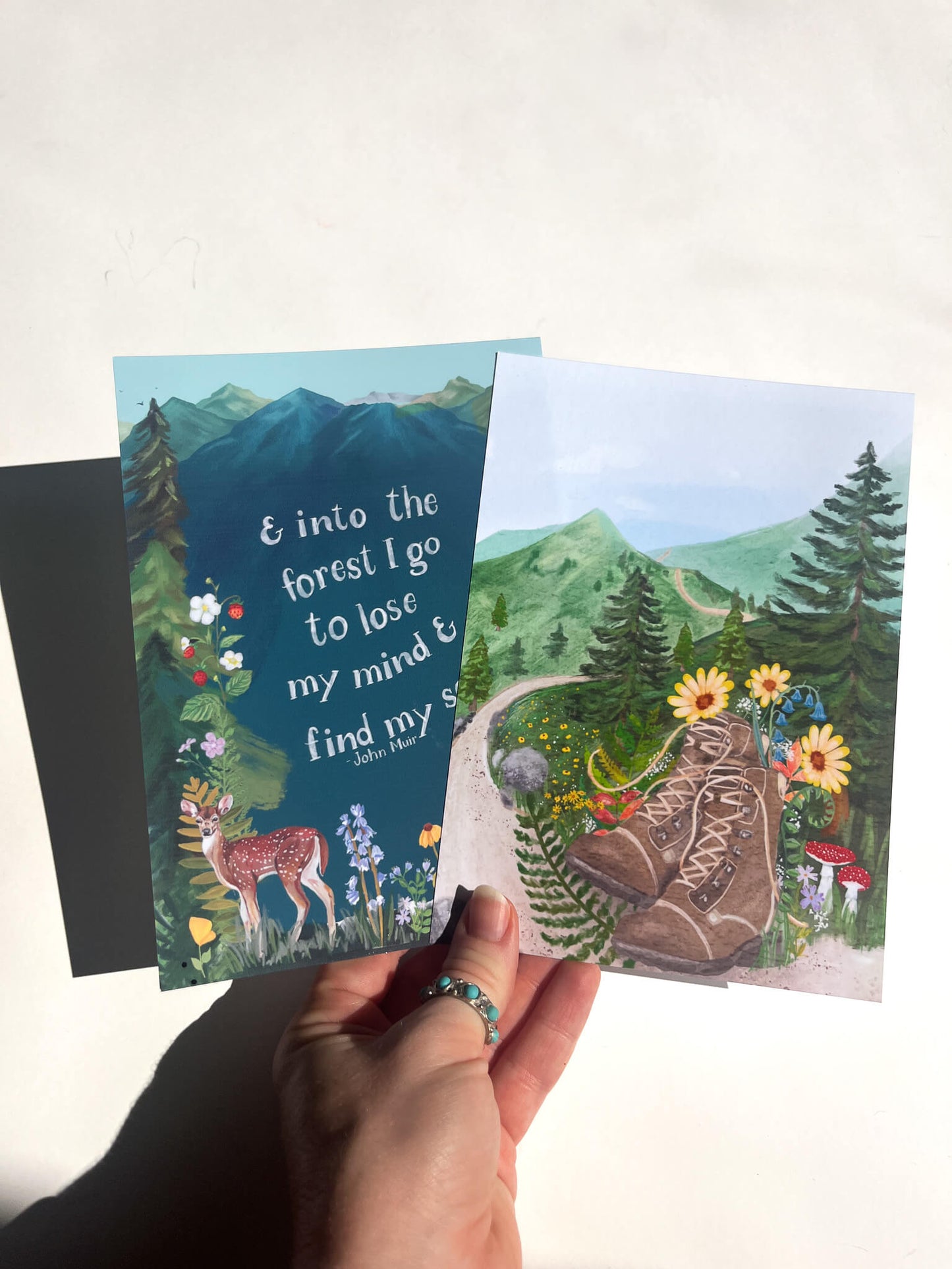 Forest Adventure Art Print Set – 2-Pack Matching Nature Prints with Hiking Boots & Mountain Quote | 5×7, 8×10, or 11×14