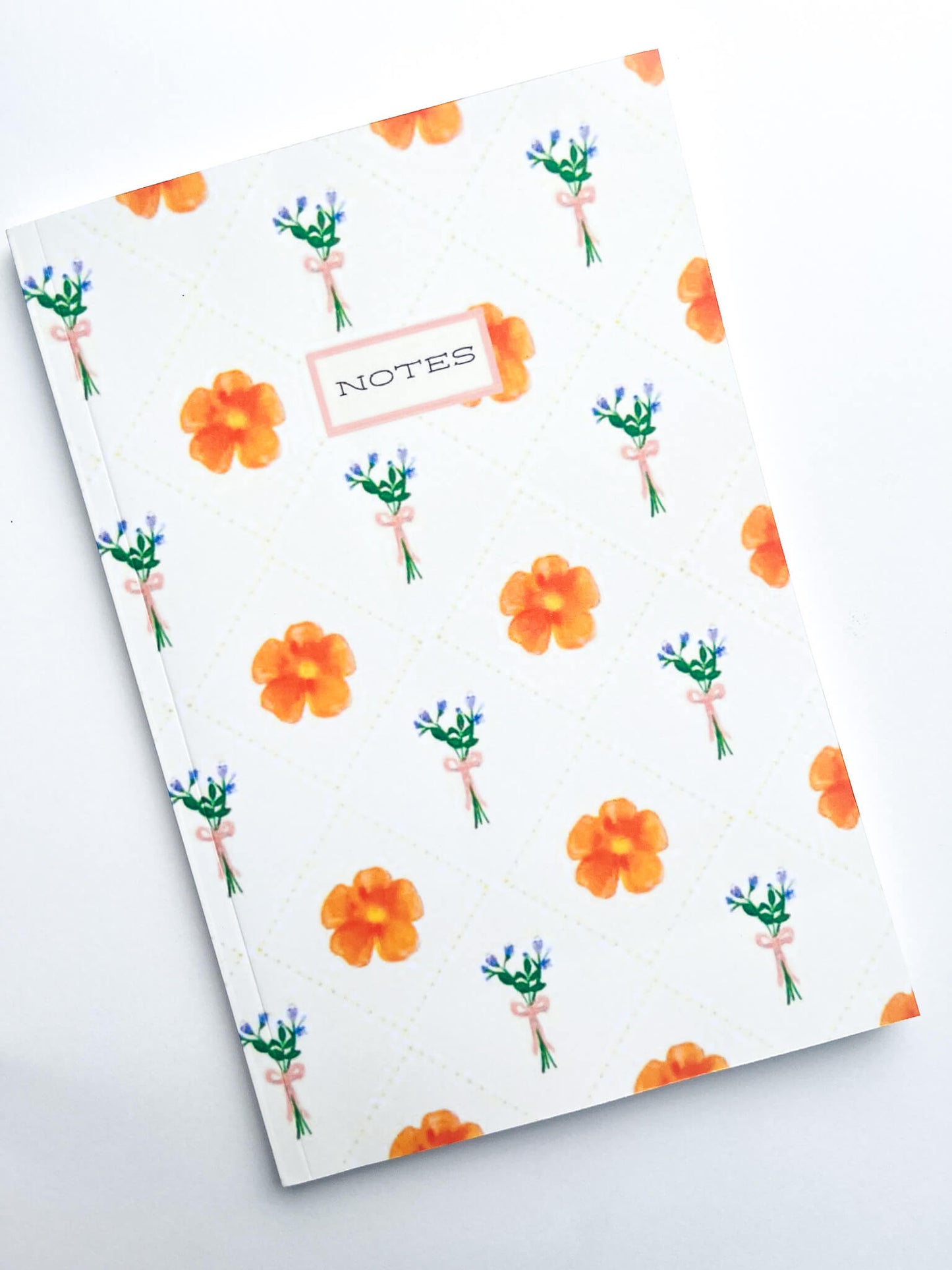Orange Poppy Floral Notebook – Softcover, 100 Pages, Lined Journal with Plaid & Wildflower Border Art