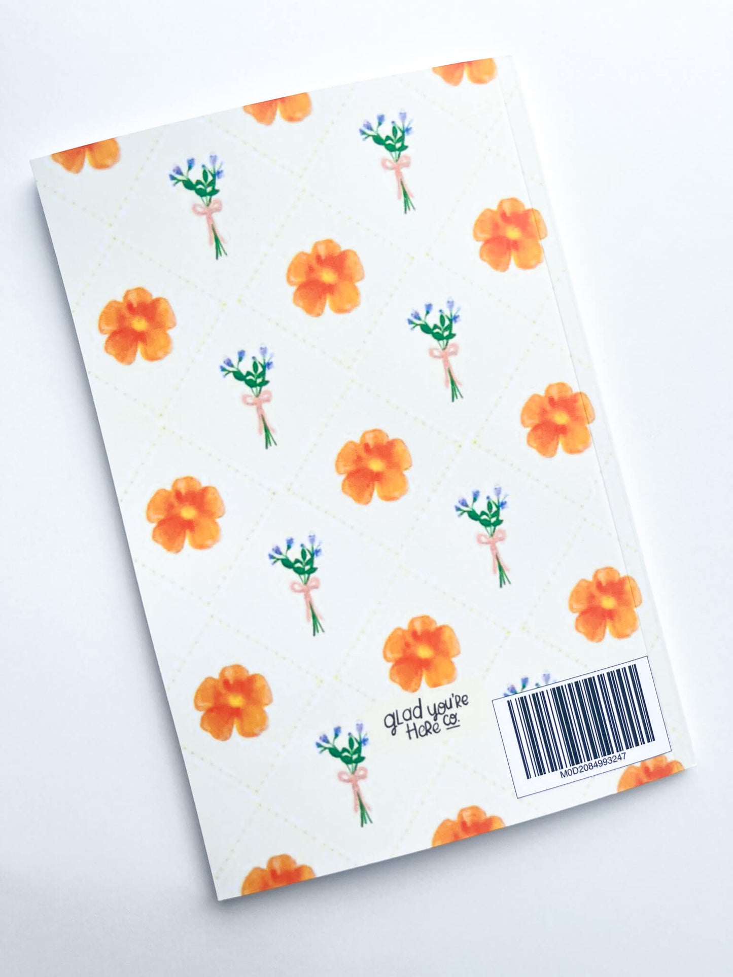 Orange Poppy Floral Notebook – Softcover, 100 Pages, Lined Journal with Plaid & Wildflower Border Art