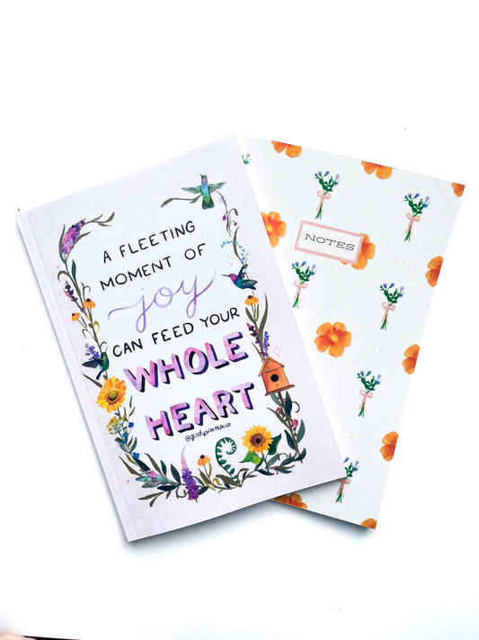 Poppy & Hummingbird Notebook Duo – Softcover, 2‑Pack, 100‑Page Lined Journals with Floral & Bird Artwork